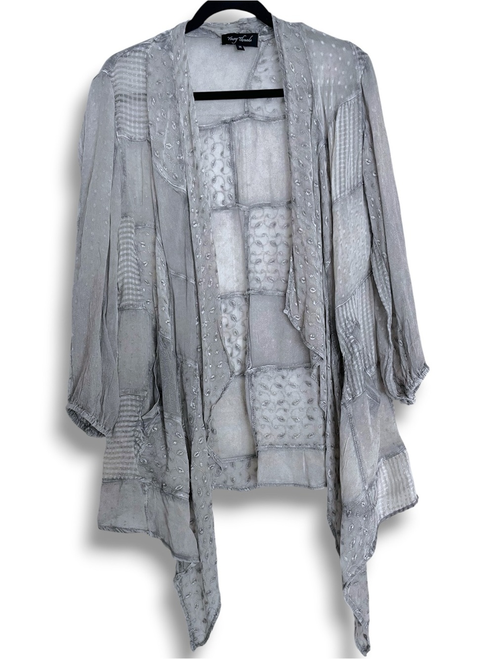 Young Threads Patchwork Boho Waterfall Open Front Long Sleeve Cardigan Medium - Picture 2 of 6